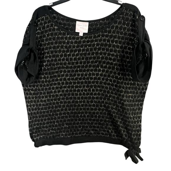 Romeo & Juliet Couture Sweater Top Small Black Metallic Open Knit Relaxed Boxy - Picture 1 of 10